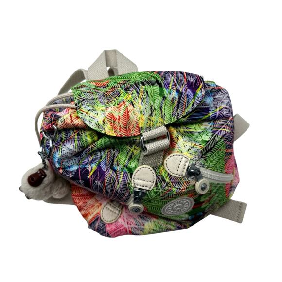 Kipling Pink Purple Green Mini Backpack With Monkey Hanging Bag Tag - Picture 9 of 14